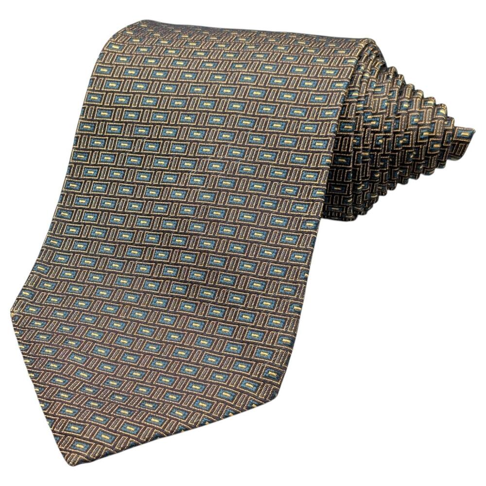 Brooks Brothers Tie Silk Mens 58" Classic Blue Gold Geometric Rectangles USA
